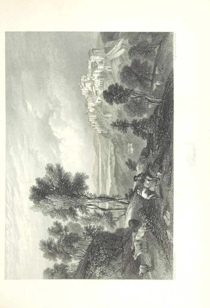 An illustration from Italy, illustrated and described, in a series of views from drawings by Stanfield, R.A., Roberts, R.A., Harding, Prout, Leitch, Brockedon, Barnard, &c. &c. With descriptions of the scenes. And an introductory essay. on the political, religious, and moral state of Italy. By Camillo Mapei [translated by David Dundas Scott] ... And a sketch of the history and progress of Italy during the last fifteen years, 1847-62, in continuation of Dr. Mapei's essay. By the Rev. Gavin Carlyle, 1864, leaf 323