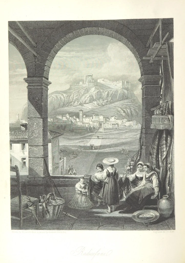 An illustration from Italy, illustrated and described, in a series of views from drawings by Stanfield, R.A., Roberts, R.A., Harding, Prout, Leitch, Brockedon, Barnard, &c. &c. With descriptions of the scenes. And an introductory essay. on the political, religious, and moral state of Italy. By Camillo Mapei [translated by David Dundas Scott] ... And a sketch of the history and progress of Italy during the last fifteen years, 1847-62, in continuation of Dr. Mapei's essay. By the Rev. Gavin Carlyle, 1864, leaf 330