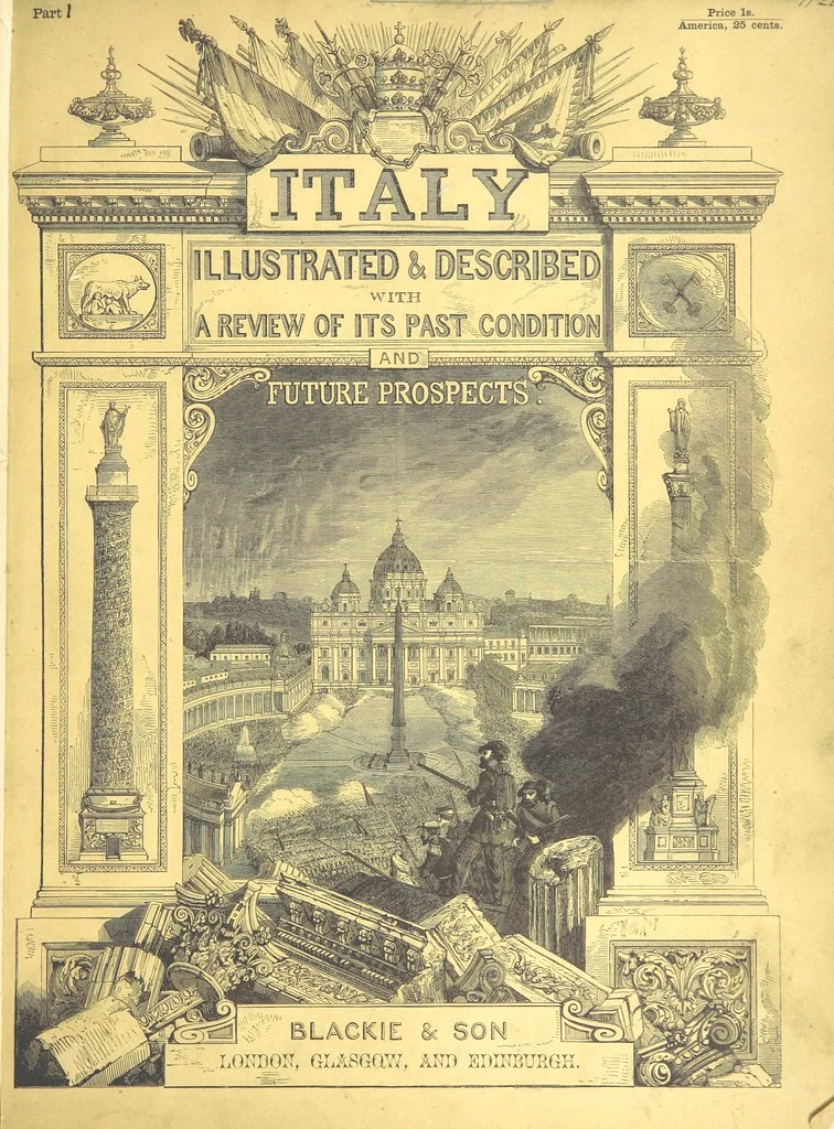 An illustration from Italy, illustrated and described, in a series of views from drawings by Stanfield, R.A., Roberts, R.A., Harding, Prout, Leitch, Brockedon, Barnard, &c. &c. With descriptions of the scenes. And an introductory essay. on the political, religious, and moral state of Italy. By Camillo Mapei [translated by David Dundas Scott] ... And a sketch of the history and progress of Italy during the last fifteen years, 1847-62, in continuation of Dr. Mapei's essay. By the Rev. Gavin Carlyle, 1864, leaf 7
