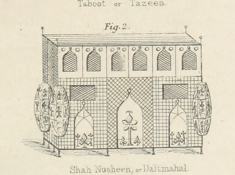 An illustration from Qanoon-e-Islan, or the Customs of the Moosulmans of India; comprising a full and exact account of their various rites and ceremonies ... By Jaffur Shurreef. Composed under the direction of, and translated by, G. A. Herklots, 1863, leaf 501