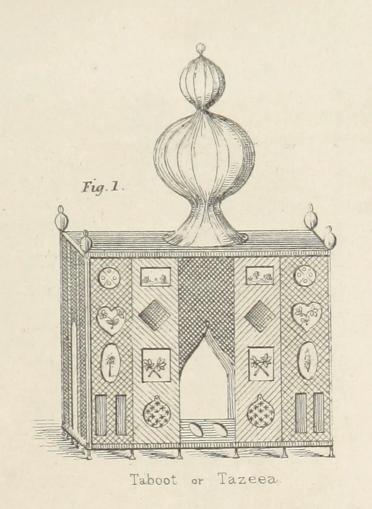 An illustration from Qanoon-e-Islan, or the Customs of the Moosulmans of India; comprising a full and exact account of their various rites and ceremonies ... By Jaffur Shurreef. Composed under the direction of, and translated by, G. A. Herklots, 1863, leaf 501