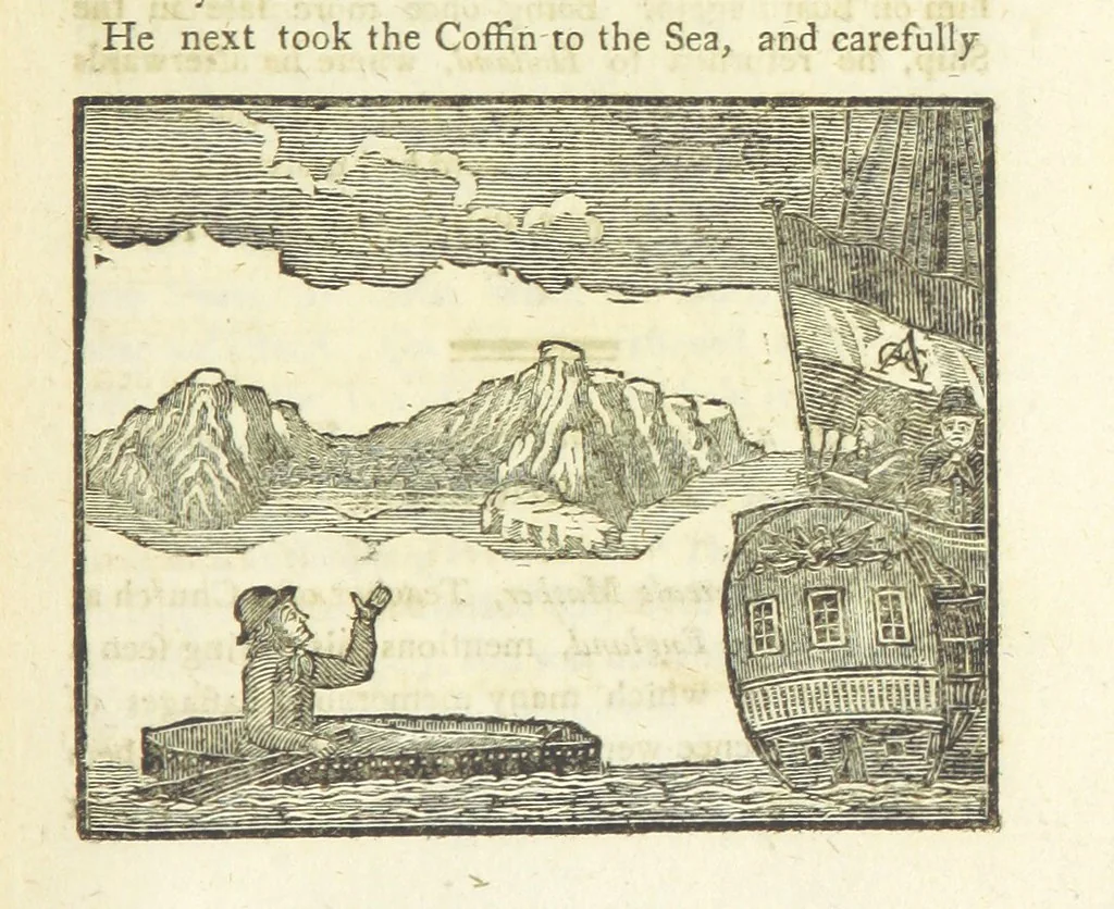 An illustration from Providence Displayed: or, the remarkable adventures of Alexander Selkirk, who lived four years and four months by himself, on the island of Juan Fernandez ... To which is added a supplement, containing the history of P. Serrano, E. How, and others left in similar situations, 1800, leaf 193