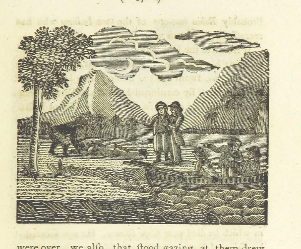An illustration from Providence Displayed: or, the remarkable adventures of Alexander Selkirk, who lived four years and four months by himself, on the island of Juan Fernandez ... To which is added a supplement, containing the history of P. Serrano, E. How, and others left in similar situations, 1800, leaf 33