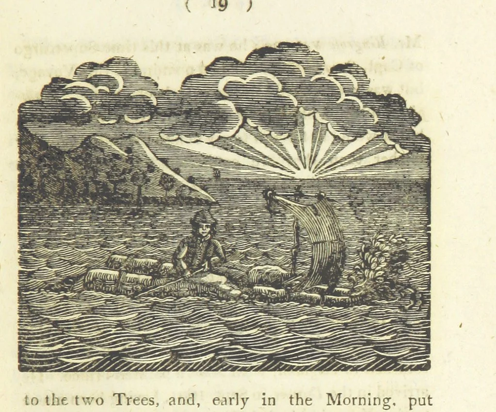 An illustration from Providence Displayed: or, the remarkable adventures of Alexander Selkirk, who lived four years and four months by himself, on the island of Juan Fernandez ... To which is added a supplement, containing the history of P. Serrano, E. How, and others left in similar situations, 1800, leaf 35