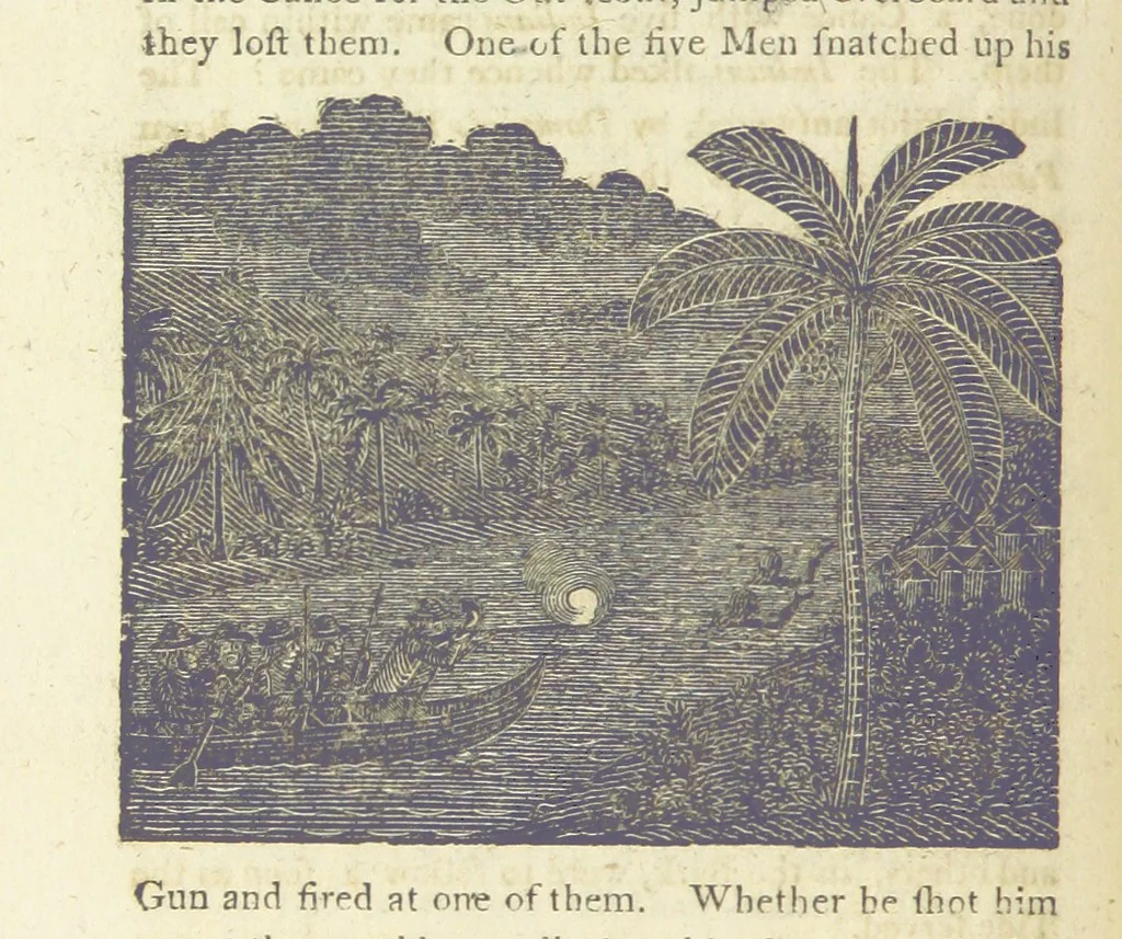 An illustration from Providence Displayed: or, the remarkable adventures of Alexander Selkirk, who lived four years and four months by himself, on the island of Juan Fernandez ... To which is added a supplement, containing the history of P. Serrano, E. How, and others left in similar situations, 1800, leaf 68