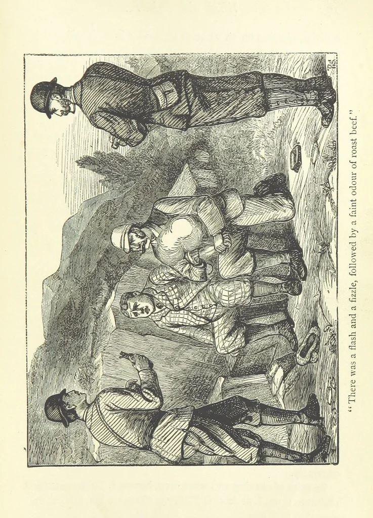 An illustration from With the Colours; or, the piping times of peace ... With illustrations by R. Simkin, 1881, leaf 203