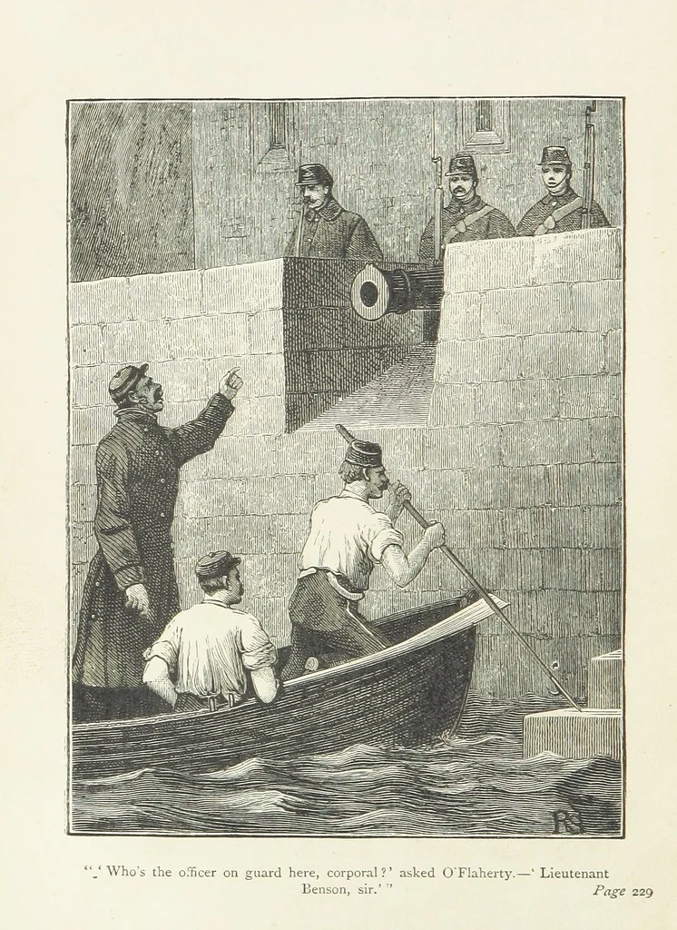 An illustration from With the Colours; or, the piping times of peace ... With illustrations by R. Simkin, 1881, leaf 246