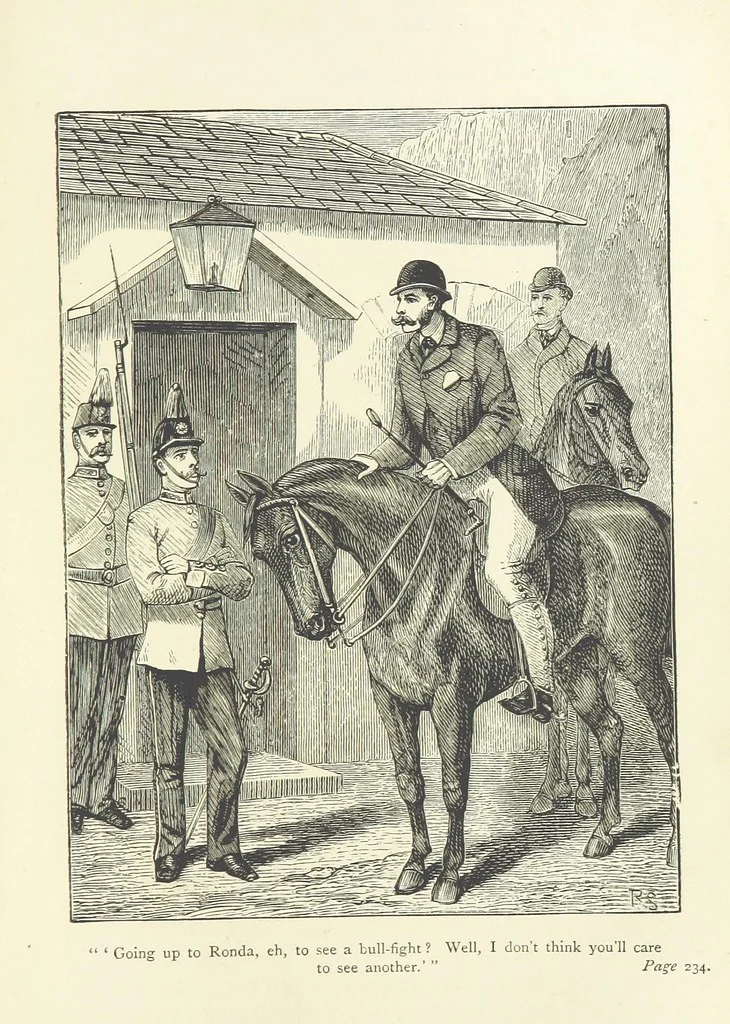 An illustration from With the Colours; or, the piping times of peace ... With illustrations by R. Simkin, 1881, leaf 253