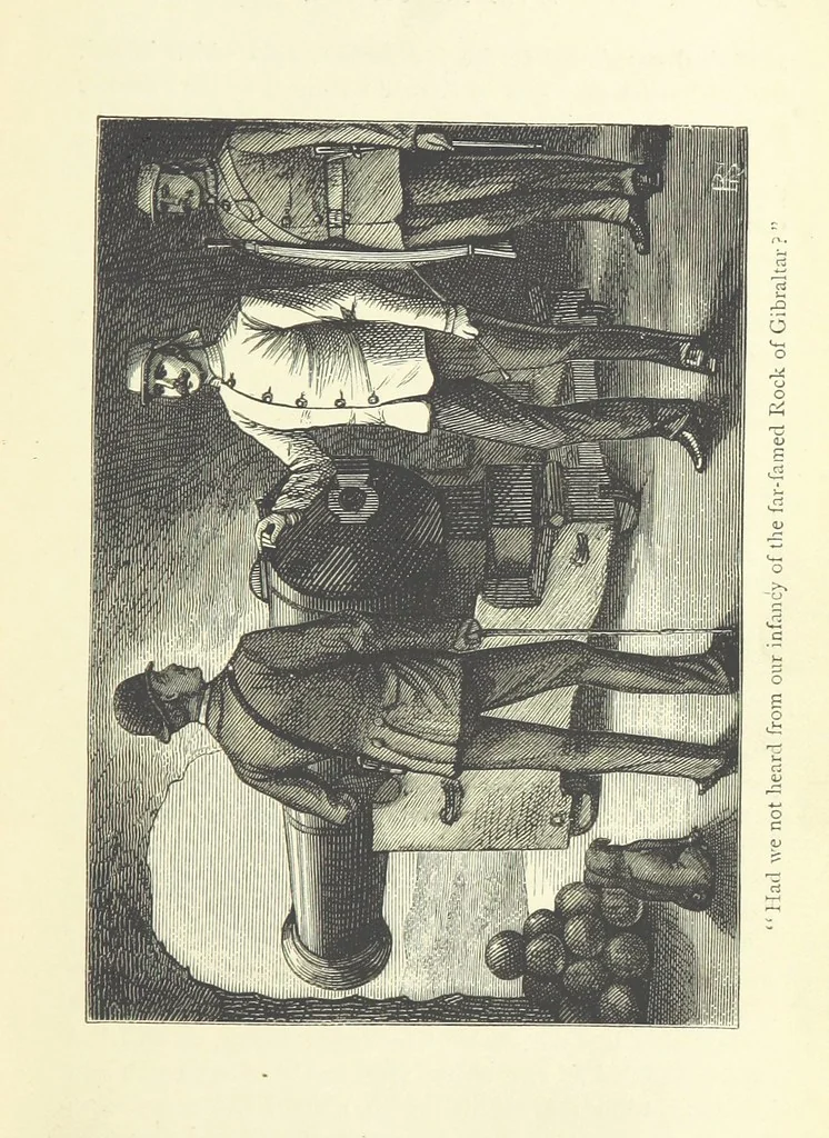 An illustration from With the Colours; or, the piping times of peace ... With illustrations by R. Simkin, 1881, leaf 33