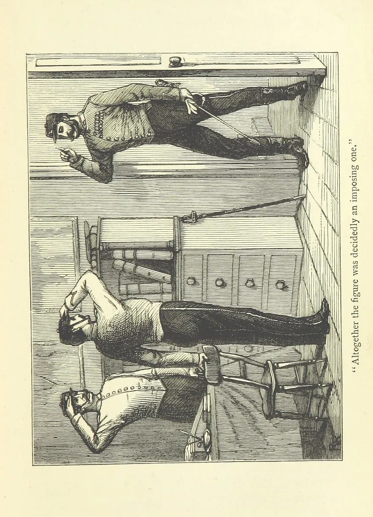 An illustration from With the Colours; or, the piping times of peace ... With illustrations by R. Simkin, 1881, leaf 77