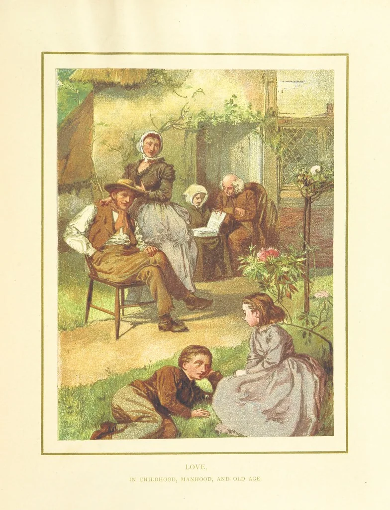 An illustration from The Nobility of Life, its graces and virtues, portrayed in prose and verse by the best writers. Selected and edited by L. Valentine. With twenty-four original pictures printed in colours, elaborate borders, etc, 1869, leaf 101