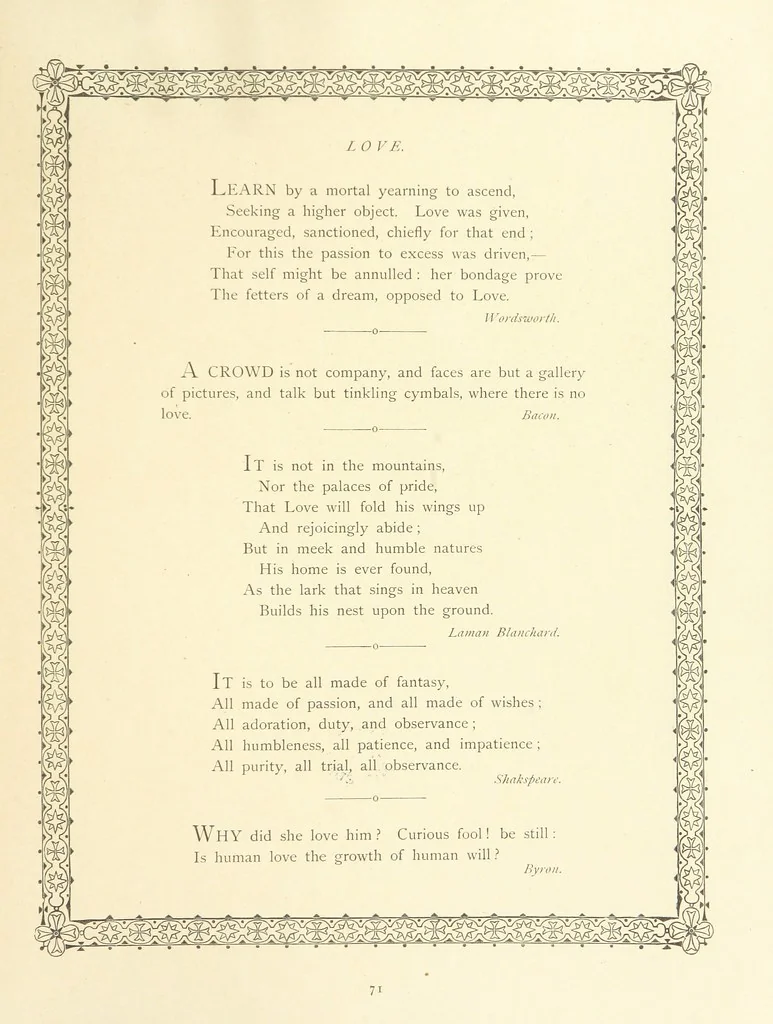 An illustration from The Nobility of Life, its graces and virtues, portrayed in prose and verse by the best writers. Selected and edited by L. Valentine. With twenty-four original pictures printed in colours, elaborate borders, etc, 1869, leaf 103