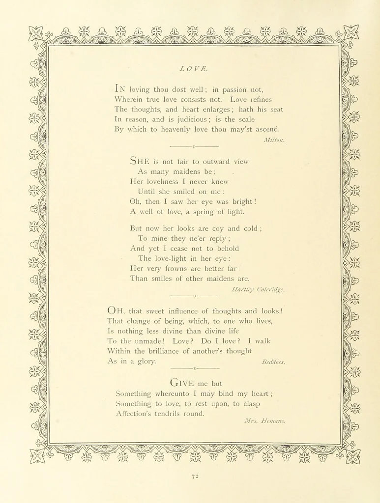 An illustration from The Nobility of Life, its graces and virtues, portrayed in prose and verse by the best writers. Selected and edited by L. Valentine. With twenty-four original pictures printed in colours, elaborate borders, etc, 1869, leaf 104