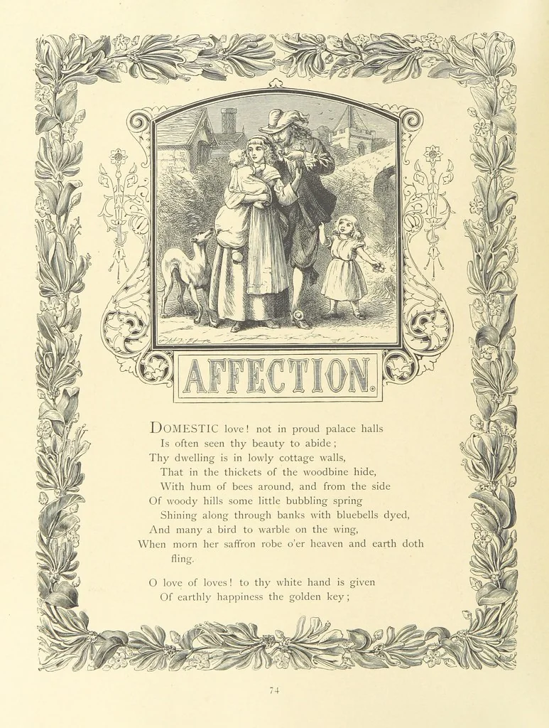 An illustration from The Nobility of Life, its graces and virtues, portrayed in prose and verse by the best writers. Selected and edited by L. Valentine. With twenty-four original pictures printed in colours, elaborate borders, etc, 1869, leaf 106