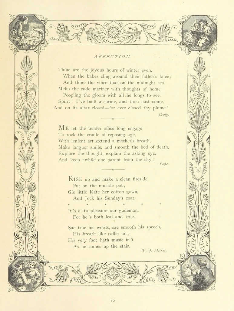 An illustration from The Nobility of Life, its graces and virtues, portrayed in prose and verse by the best writers. Selected and edited by L. Valentine. With twenty-four original pictures printed in colours, elaborate borders, etc, 1869, leaf 107