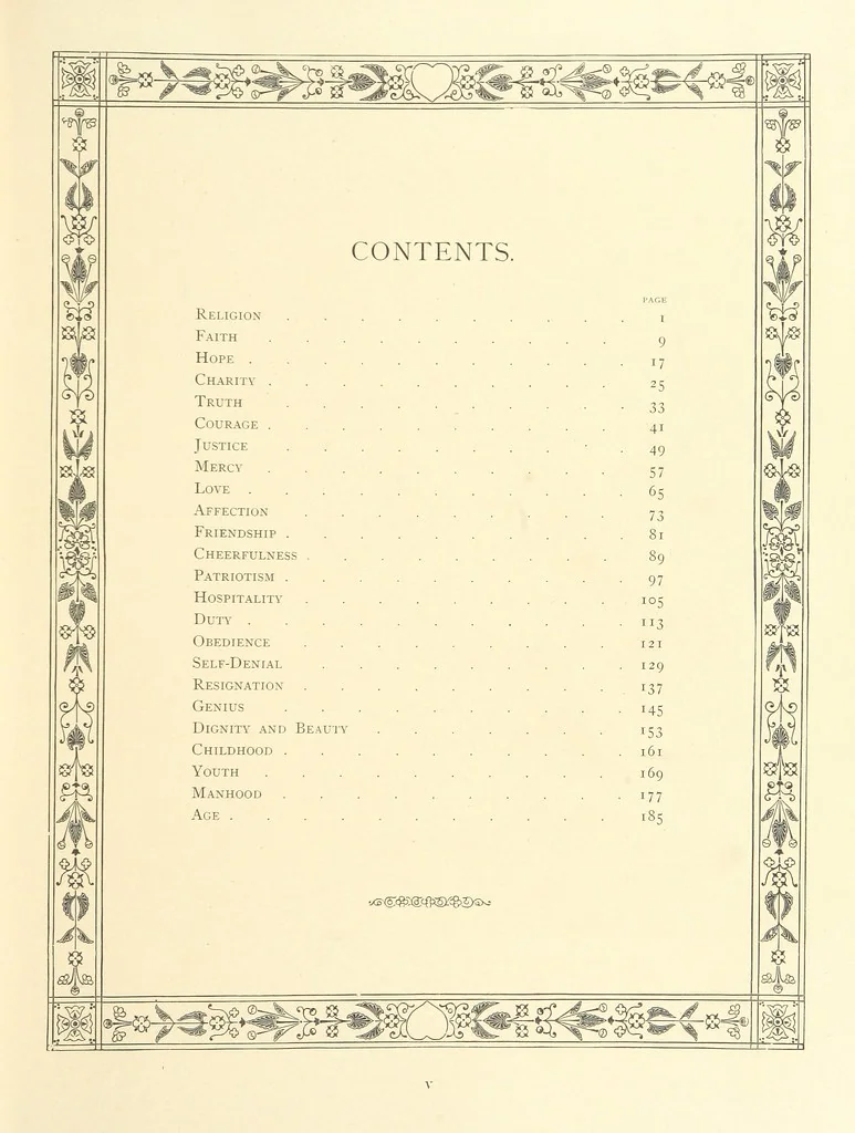 An illustration from The Nobility of Life, its graces and virtues, portrayed in prose and verse by the best writers. Selected and edited by L. Valentine. With twenty-four original pictures printed in colours, elaborate borders, etc, 1869, leaf 11