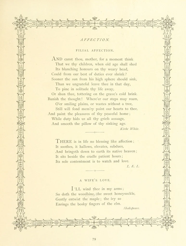 An illustration from The Nobility of Life, its graces and virtues, portrayed in prose and verse by the best writers. Selected and edited by L. Valentine. With twenty-four original pictures printed in colours, elaborate borders, etc, 1869, leaf 113