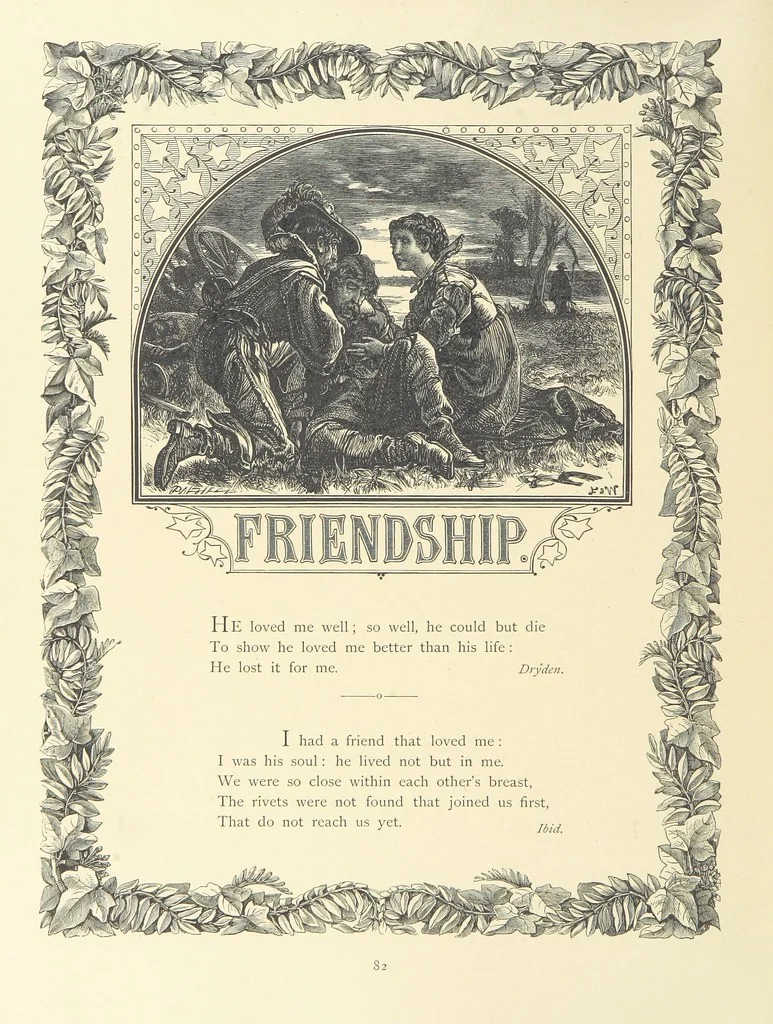 An illustration from The Nobility of Life, its graces and virtues, portrayed in prose and verse by the best writers. Selected and edited by L. Valentine. With twenty-four original pictures printed in colours, elaborate borders, etc, 1869, leaf 116