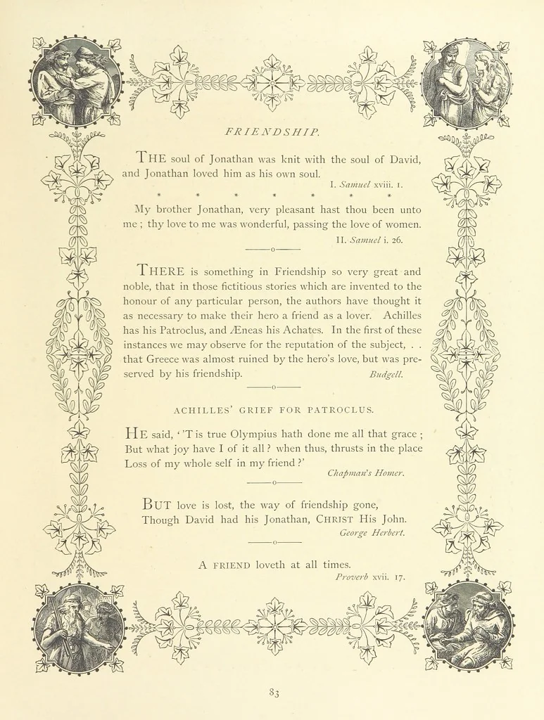 An illustration from The Nobility of Life, its graces and virtues, portrayed in prose and verse by the best writers. Selected and edited by L. Valentine. With twenty-four original pictures printed in colours, elaborate borders, etc, 1869, leaf 117