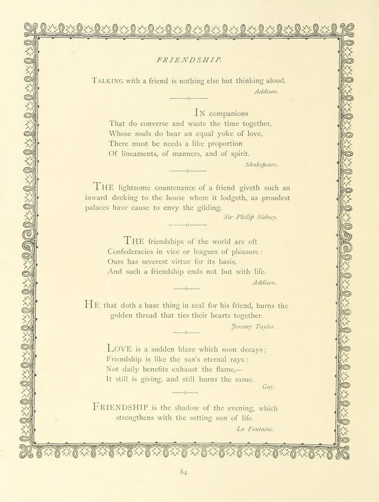 An illustration from The Nobility of Life, its graces and virtues, portrayed in prose and verse by the best writers. Selected and edited by L. Valentine. With twenty-four original pictures printed in colours, elaborate borders, etc, 1869, leaf 118