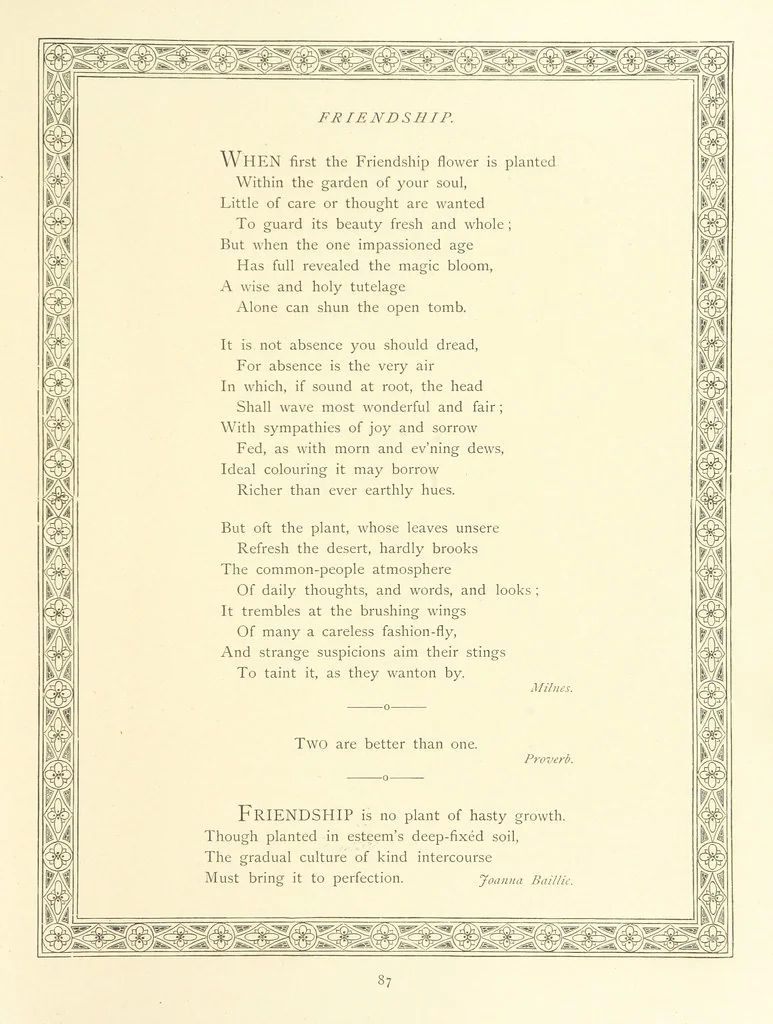 An illustration from The Nobility of Life, its graces and virtues, portrayed in prose and verse by the best writers. Selected and edited by L. Valentine. With twenty-four original pictures printed in colours, elaborate borders, etc, 1869, leaf 123