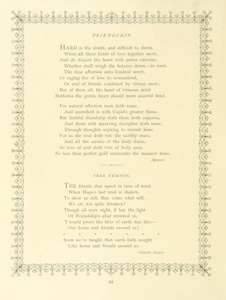 An illustration from The Nobility of Life, its graces and virtues, portrayed in prose and verse by the best writers. Selected and edited by L. Valentine. With twenty-four original pictures printed in colours, elaborate borders, etc, 1869, leaf 124