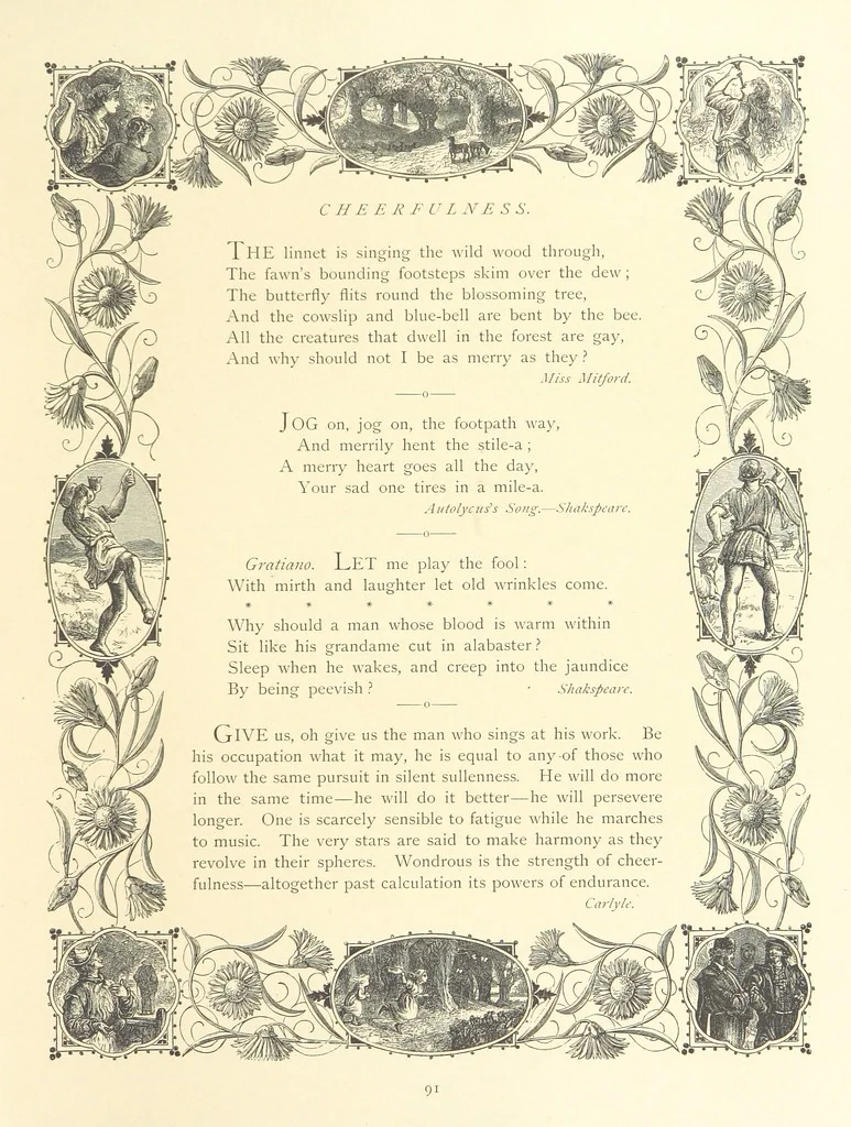An illustration from The Nobility of Life, its graces and virtues, portrayed in prose and verse by the best writers. Selected and edited by L. Valentine. With twenty-four original pictures printed in colours, elaborate borders, etc, 1869, leaf 127