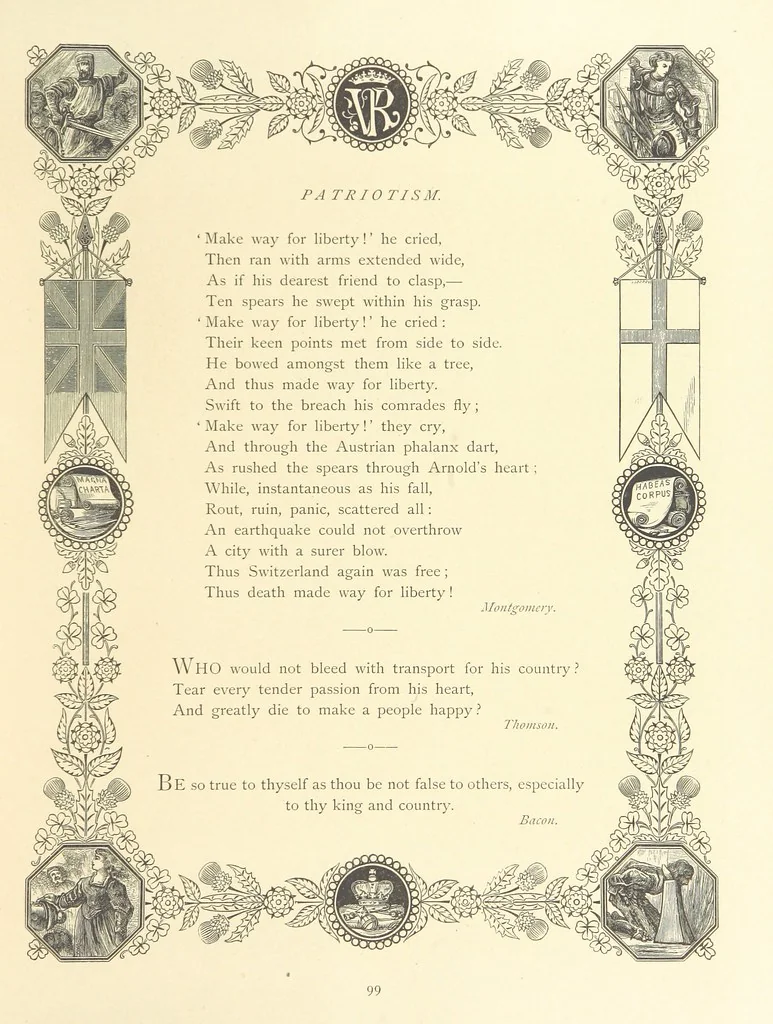 An illustration from The Nobility of Life, its graces and virtues, portrayed in prose and verse by the best writers. Selected and edited by L. Valentine. With twenty-four original pictures printed in colours, elaborate borders, etc, 1869, leaf 137