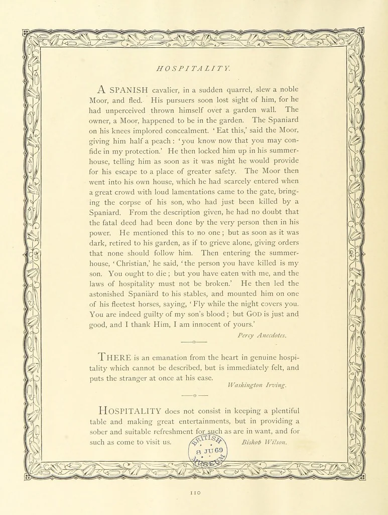 An illustration from The Nobility of Life, its graces and virtues, portrayed in prose and verse by the best writers. Selected and edited by L. Valentine. With twenty-four original pictures printed in colours, elaborate borders, etc, 1869, leaf 152