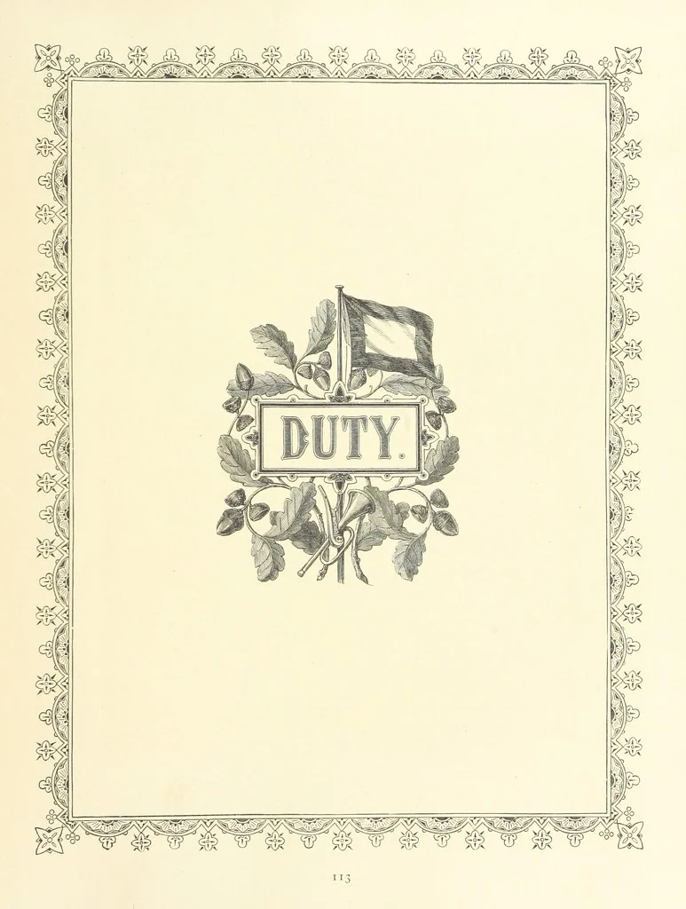 An illustration from The Nobility of Life, its graces and virtues, portrayed in prose and verse by the best writers. Selected and edited by L. Valentine. With twenty-four original pictures printed in colours, elaborate borders, etc, 1869, leaf 155