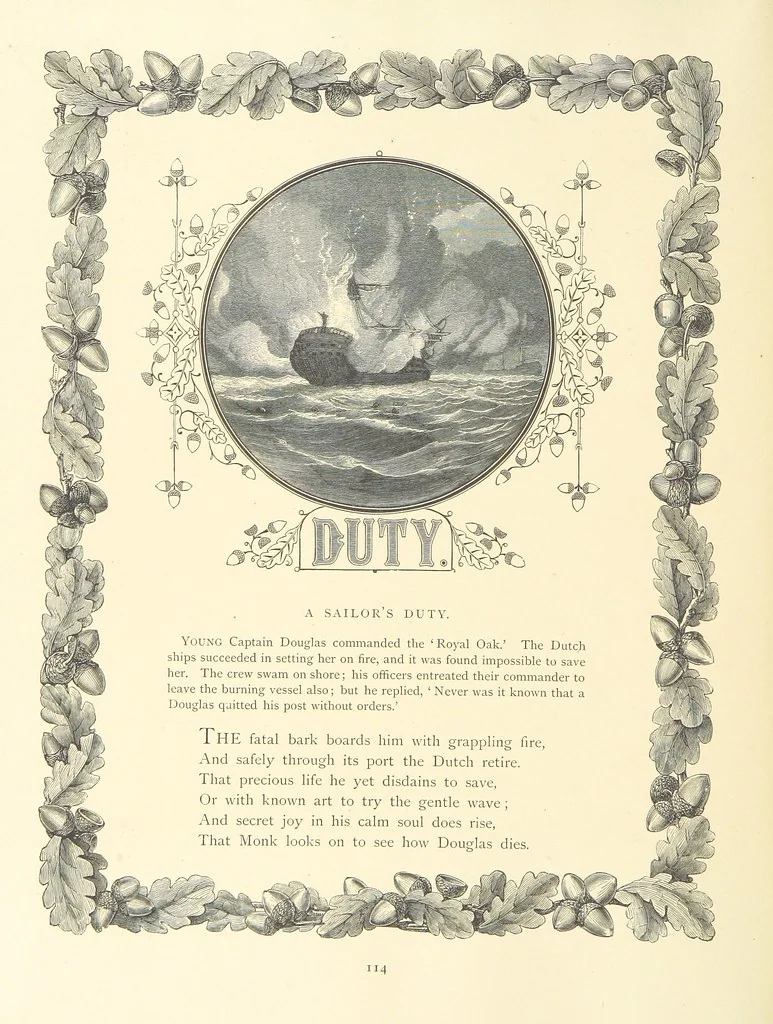 An illustration from The Nobility of Life, its graces and virtues, portrayed in prose and verse by the best writers. Selected and edited by L. Valentine. With twenty-four original pictures printed in colours, elaborate borders, etc, 1869, leaf 156