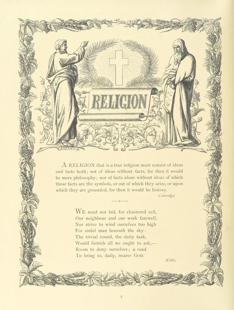 An illustration from The Nobility of Life, its graces and virtues, portrayed in prose and verse by the best writers. Selected and edited by L. Valentine. With twenty-four original pictures printed in colours, elaborate borders, etc, 1869, leaf 16