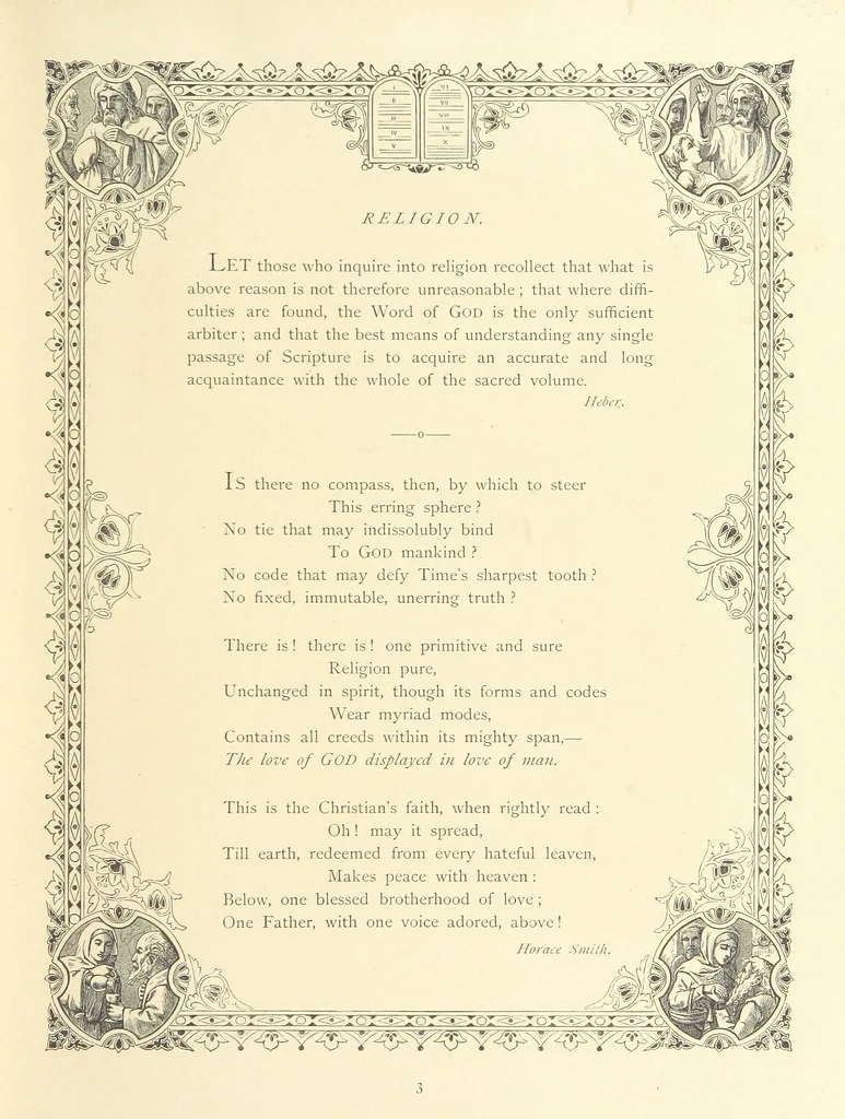 An illustration from The Nobility of Life, its graces and virtues, portrayed in prose and verse by the best writers. Selected and edited by L. Valentine. With twenty-four original pictures printed in colours, elaborate borders, etc, 1869, leaf 17