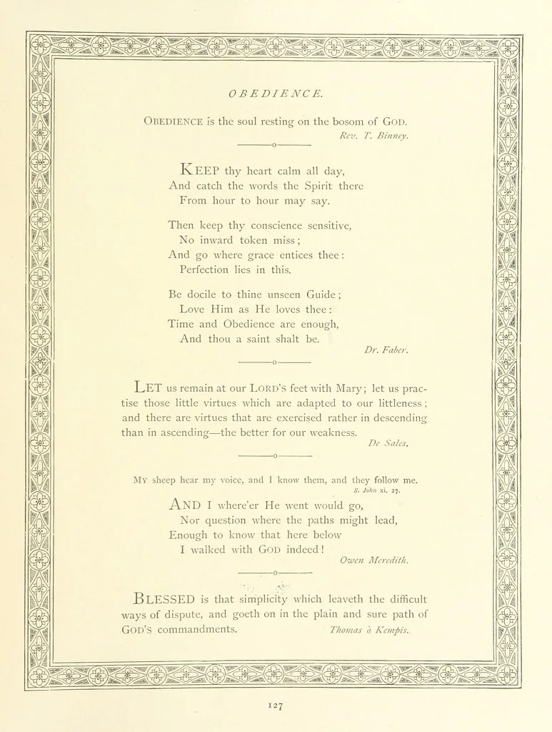 An illustration from The Nobility of Life, its graces and virtues, portrayed in prose and verse by the best writers. Selected and edited by L. Valentine. With twenty-four original pictures printed in colours, elaborate borders, etc, 1869, leaf 173