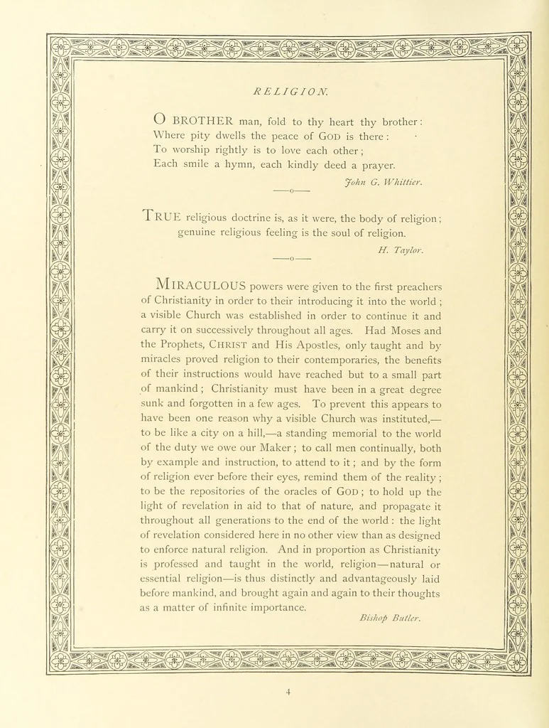 An illustration from The Nobility of Life, its graces and virtues, portrayed in prose and verse by the best writers. Selected and edited by L. Valentine. With twenty-four original pictures printed in colours, elaborate borders, etc, 1869, leaf 18