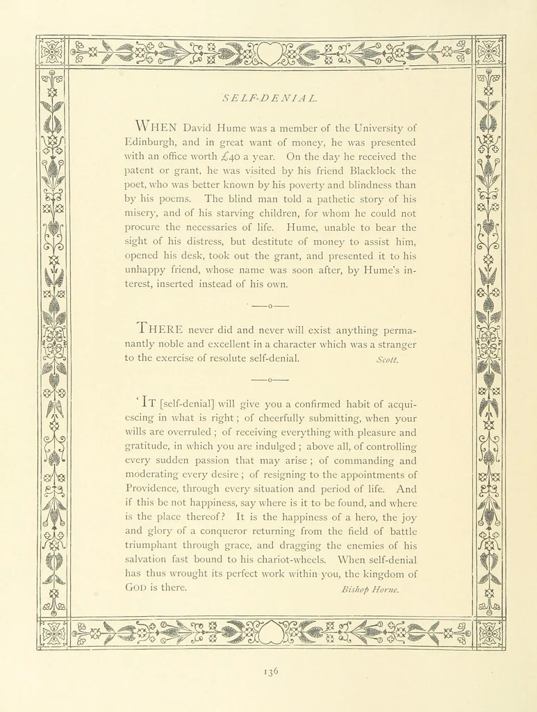 An illustration from The Nobility of Life, its graces and virtues, portrayed in prose and verse by the best writers. Selected and edited by L. Valentine. With twenty-four original pictures printed in colours, elaborate borders, etc, 1869, leaf 184