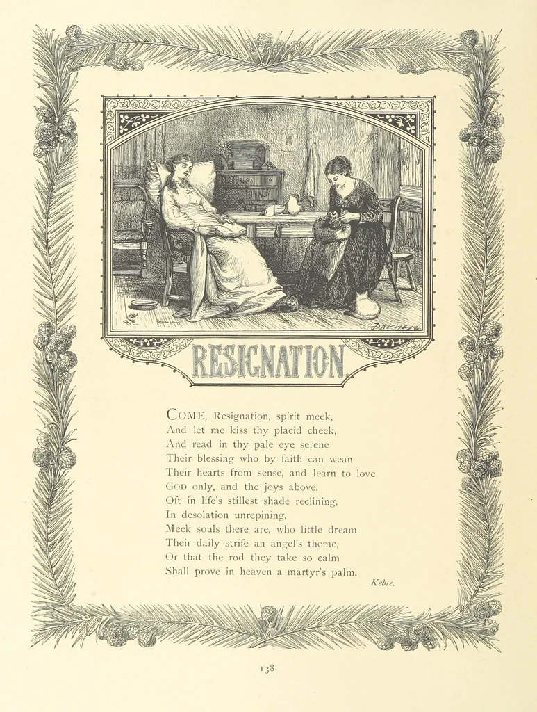 An illustration from The Nobility of Life, its graces and virtues, portrayed in prose and verse by the best writers. Selected and edited by L. Valentine. With twenty-four original pictures printed in colours, elaborate borders, etc, 1869, leaf 186
