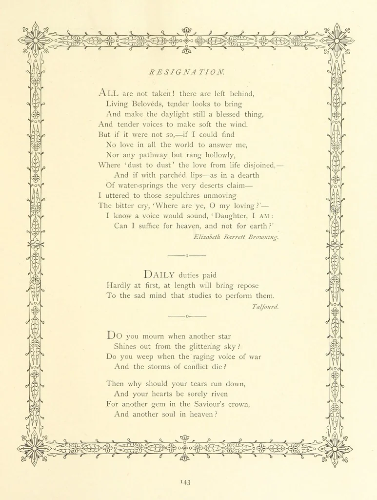 An illustration from The Nobility of Life, its graces and virtues, portrayed in prose and verse by the best writers. Selected and edited by L. Valentine. With twenty-four original pictures printed in colours, elaborate borders, etc, 1869, leaf 193