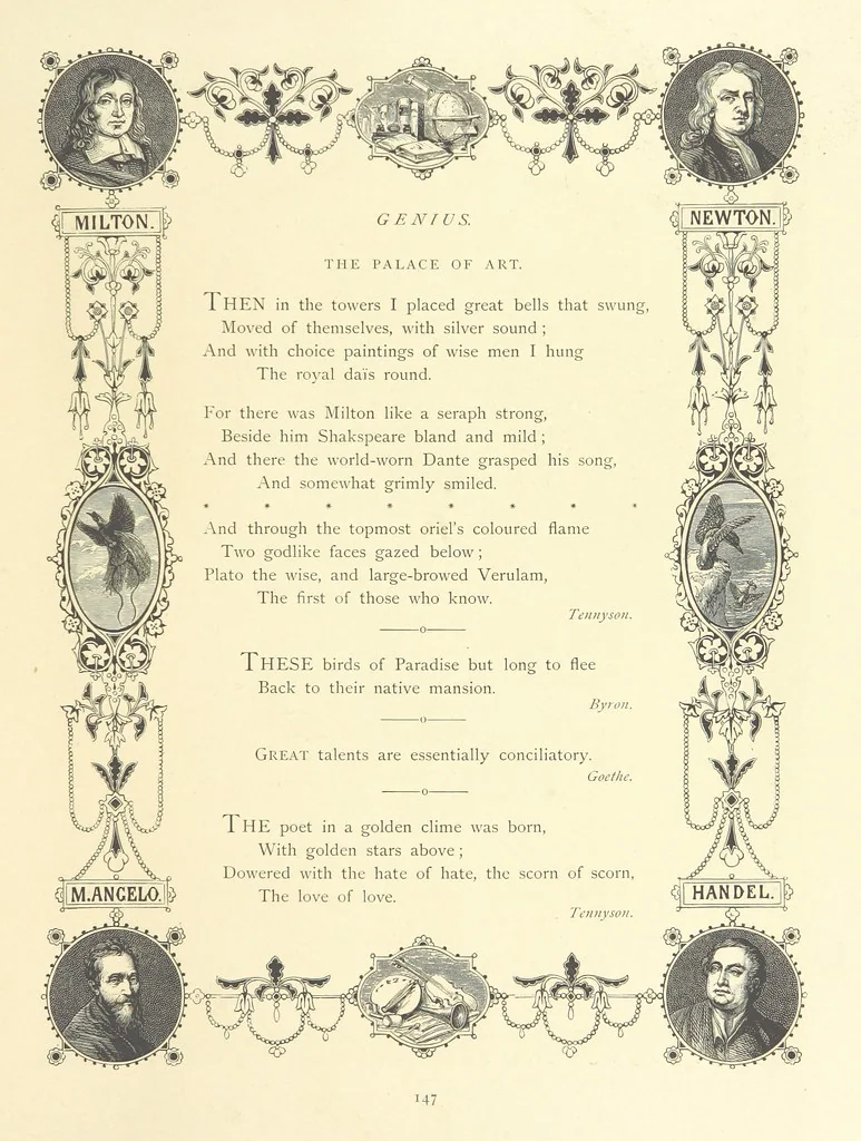 An illustration from The Nobility of Life, its graces and virtues, portrayed in prose and verse by the best writers. Selected and edited by L. Valentine. With twenty-four original pictures printed in colours, elaborate borders, etc, 1869, leaf 197