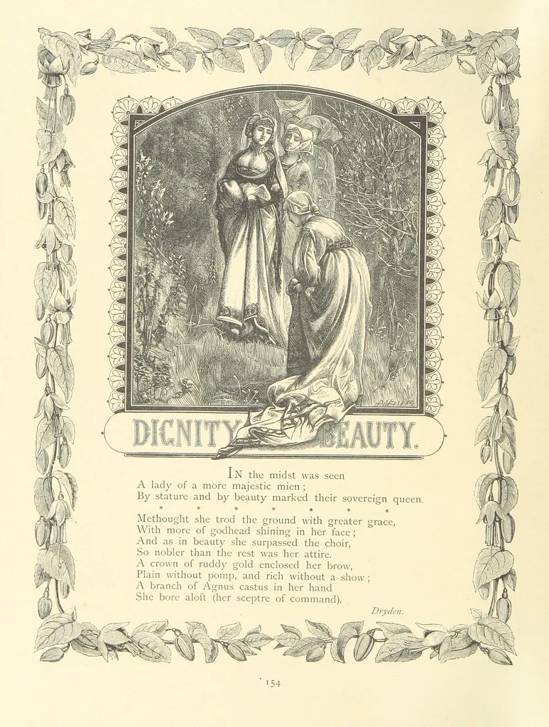 An illustration from The Nobility of Life, its graces and virtues, portrayed in prose and verse by the best writers. Selected and edited by L. Valentine. With twenty-four original pictures printed in colours, elaborate borders, etc, 1869, leaf 206
