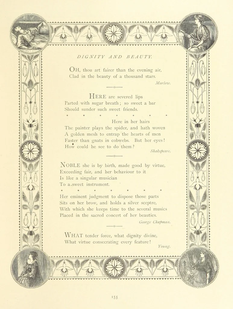 An illustration from The Nobility of Life, its graces and virtues, portrayed in prose and verse by the best writers. Selected and edited by L. Valentine. With twenty-four original pictures printed in colours, elaborate borders, etc, 1869, leaf 207