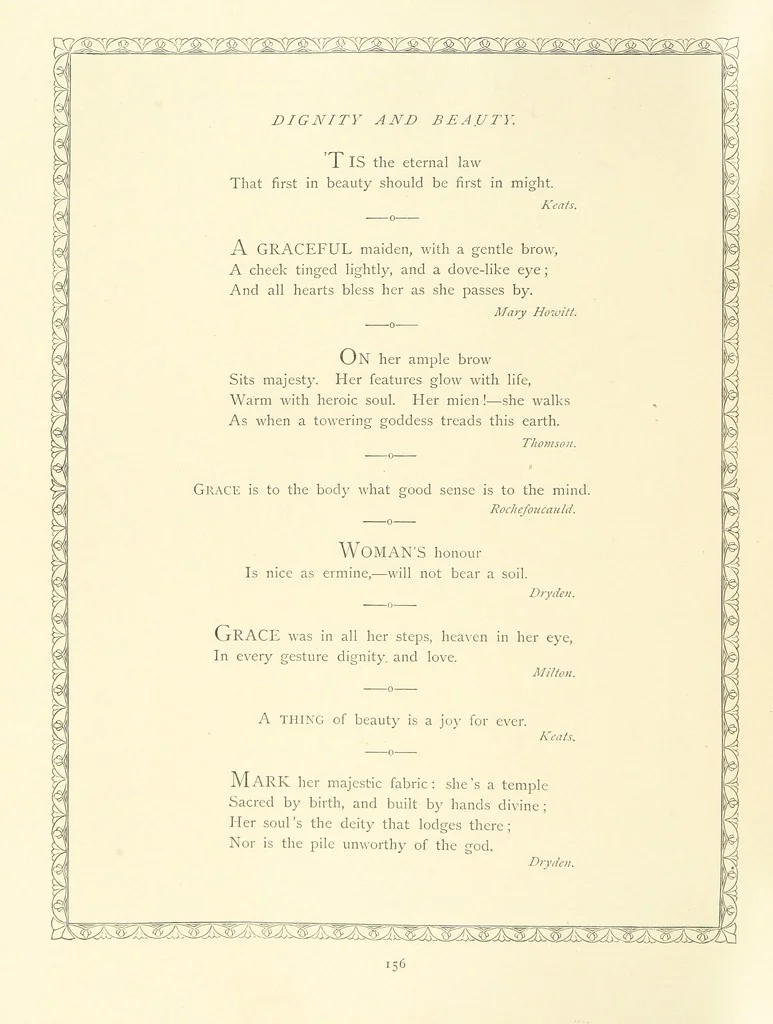 An illustration from The Nobility of Life, its graces and virtues, portrayed in prose and verse by the best writers. Selected and edited by L. Valentine. With twenty-four original pictures printed in colours, elaborate borders, etc, 1869, leaf 208
