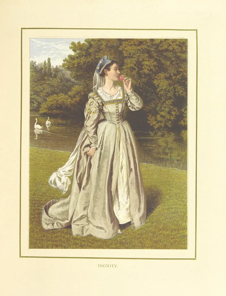 An illustration from The Nobility of Life, its graces and virtues, portrayed in prose and verse by the best writers. Selected and edited by L. Valentine. With twenty-four original pictures printed in colours, elaborate borders, etc, 1869, leaf 211
