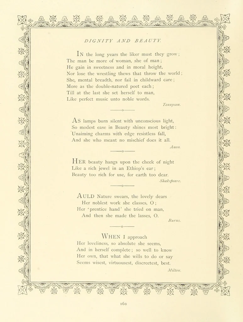 An illustration from The Nobility of Life, its graces and virtues, portrayed in prose and verse by the best writers. Selected and edited by L. Valentine. With twenty-four original pictures printed in colours, elaborate borders, etc, 1869, leaf 214