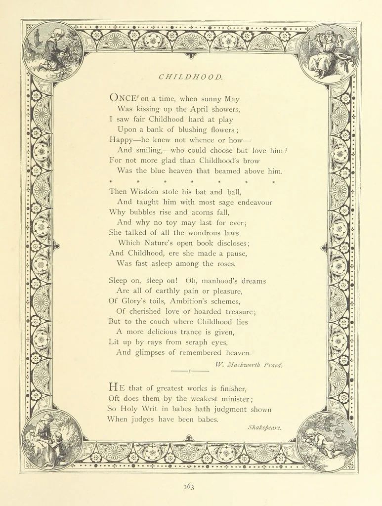 An illustration from The Nobility of Life, its graces and virtues, portrayed in prose and verse by the best writers. Selected and edited by L. Valentine. With twenty-four original pictures printed in colours, elaborate borders, etc, 1869, leaf 217
