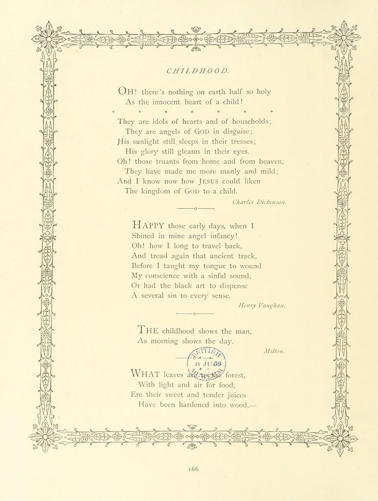 An illustration from The Nobility of Life, its graces and virtues, portrayed in prose and verse by the best writers. Selected and edited by L. Valentine. With twenty-four original pictures printed in colours, elaborate borders, etc, 1869, leaf 222