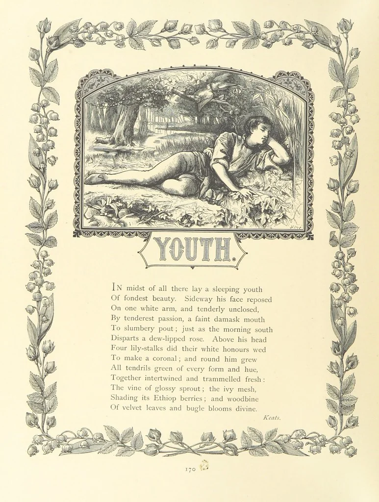 An illustration from The Nobility of Life, its graces and virtues, portrayed in prose and verse by the best writers. Selected and edited by L. Valentine. With twenty-four original pictures printed in colours, elaborate borders, etc, 1869, leaf 226