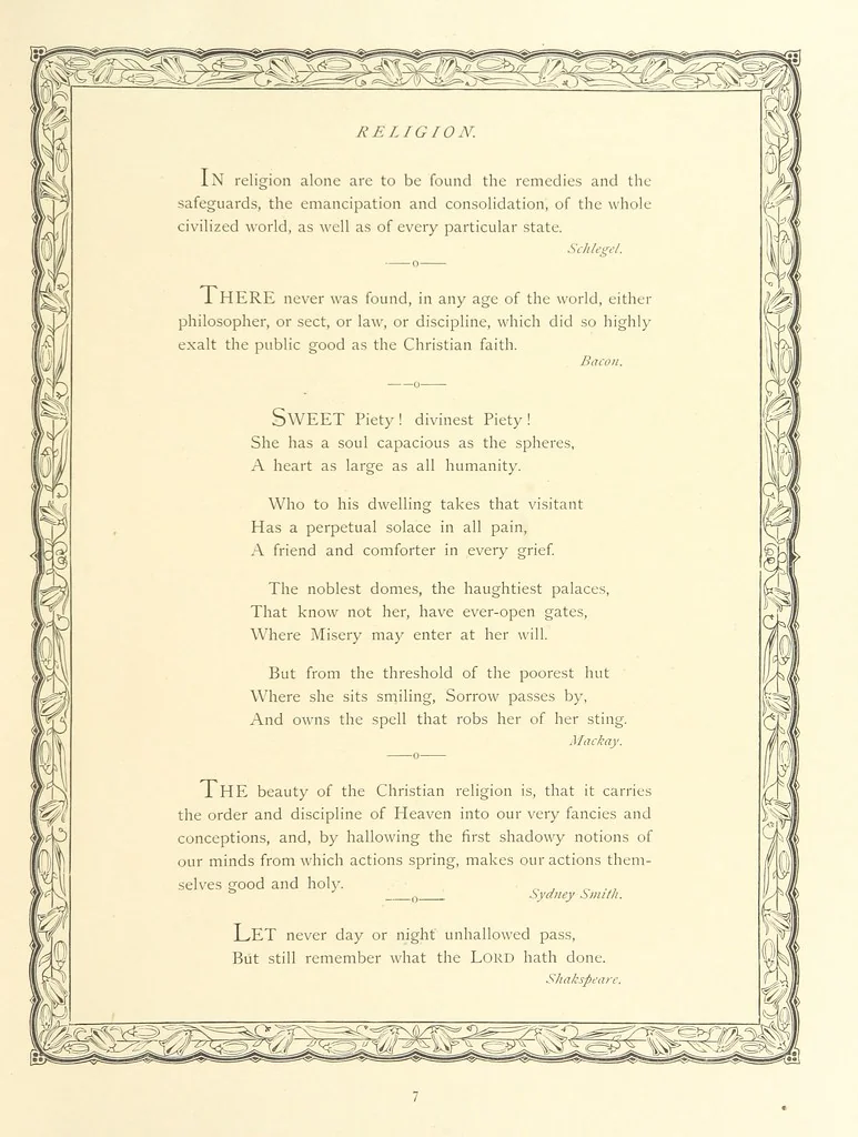An illustration from The Nobility of Life, its graces and virtues, portrayed in prose and verse by the best writers. Selected and edited by L. Valentine. With twenty-four original pictures printed in colours, elaborate borders, etc, 1869, leaf 23