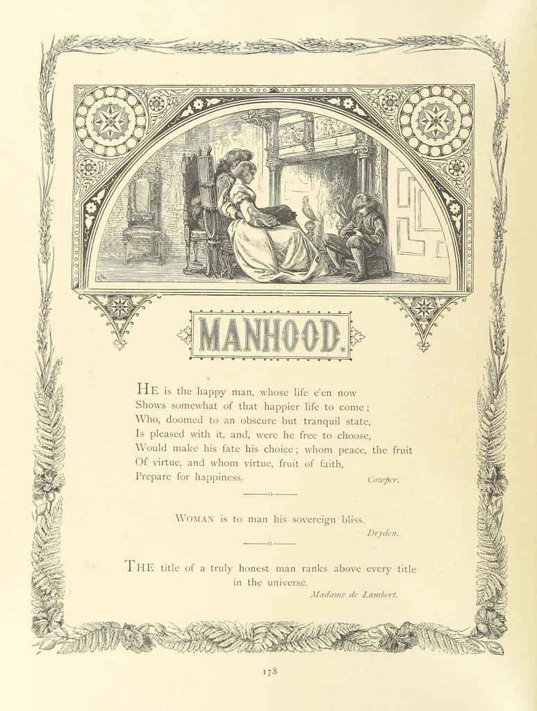 An illustration from The Nobility of Life, its graces and virtues, portrayed in prose and verse by the best writers. Selected and edited by L. Valentine. With twenty-four original pictures printed in colours, elaborate borders, etc, 1869, leaf 236
