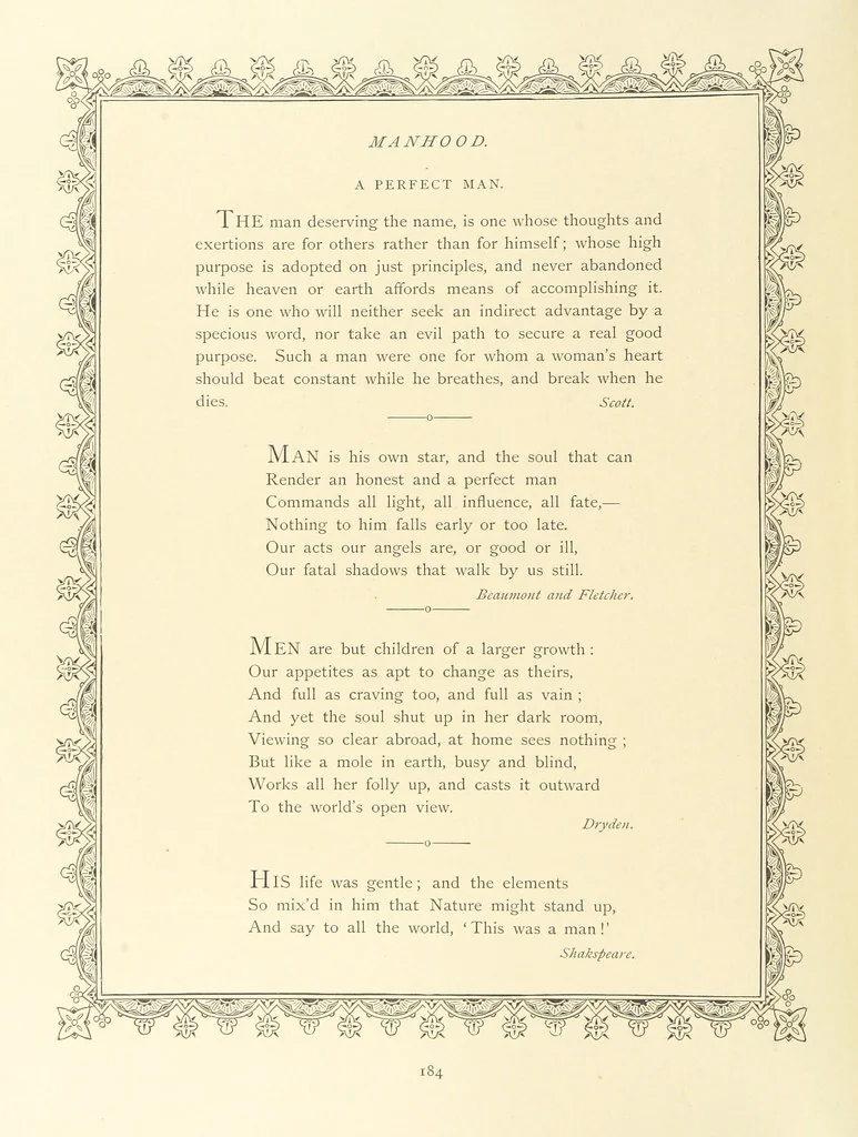 An illustration from The Nobility of Life, its graces and virtues, portrayed in prose and verse by the best writers. Selected and edited by L. Valentine. With twenty-four original pictures printed in colours, elaborate borders, etc, 1869, leaf 244